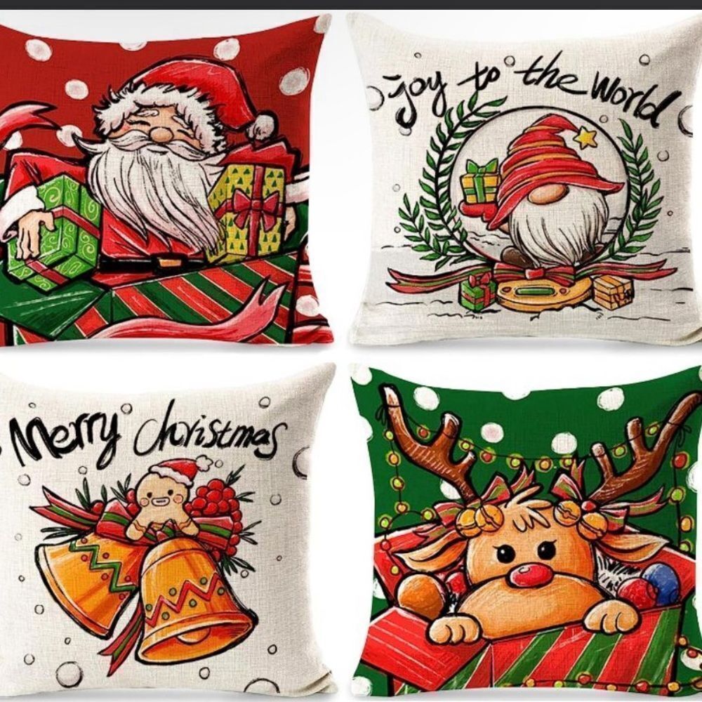 Christmas Throw Pillow Covers 18x18 Set Of 4 Farmhouse Christmas
